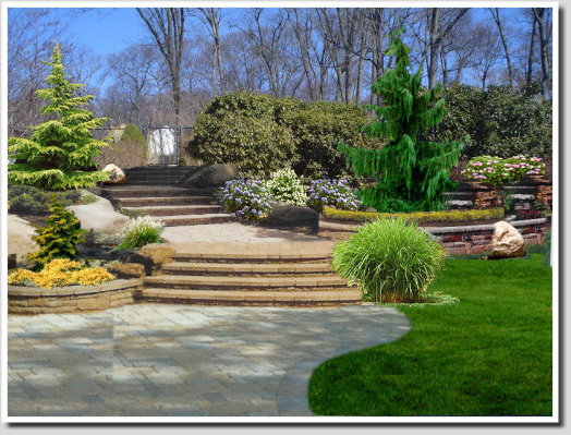 landscape design with wall and steps