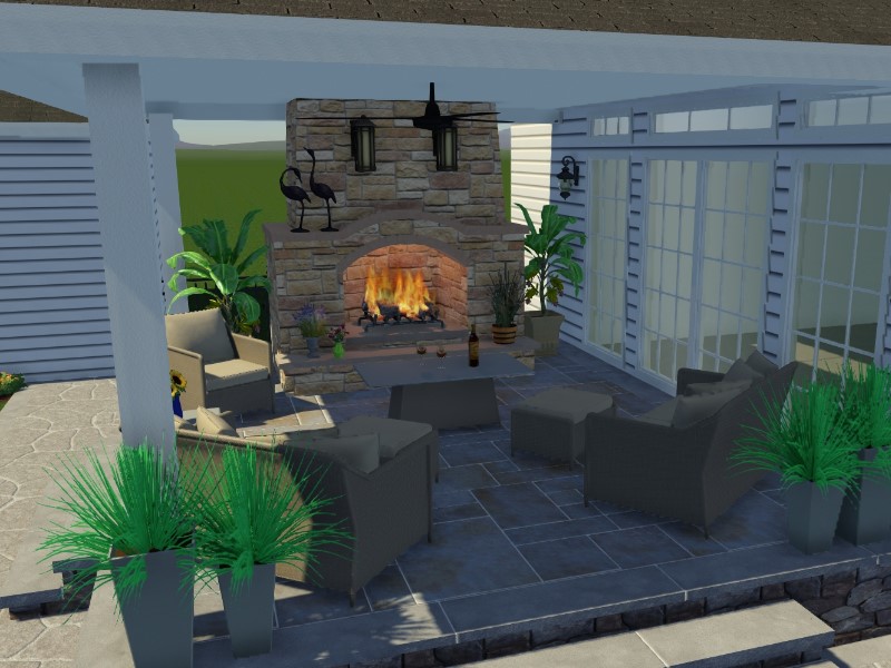 attached pavilion with fireplace design idea