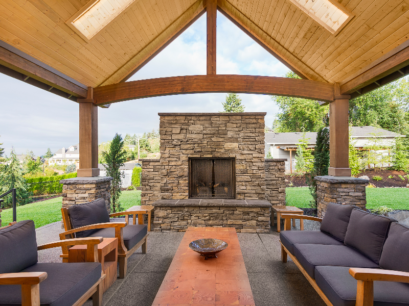 backyard pavilion with fireplace